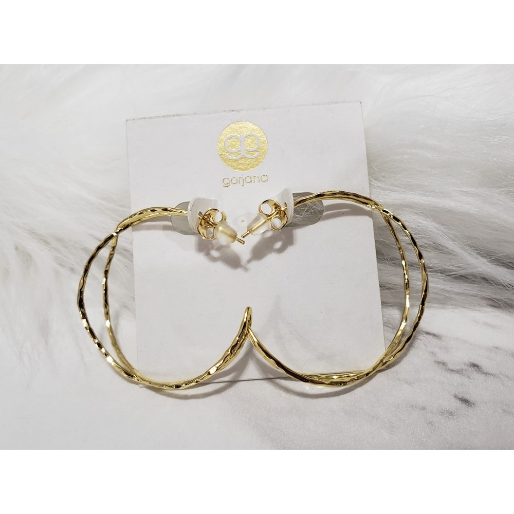 NEW GORJANA GOLD TONE HOOP EARRINGS THIN SKINNY BRAIDED HAMMERED